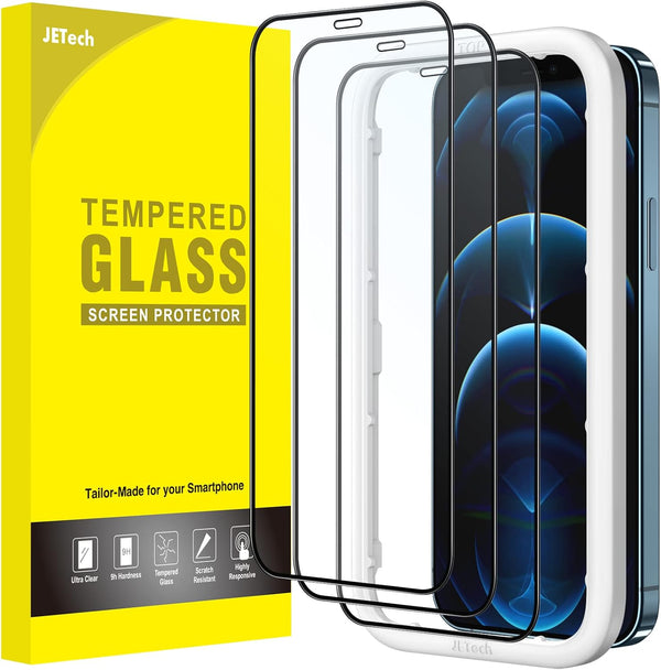 JETech 3-Pack Full Coverage Tempered Glass Screen Protector for iPhone 12/12 Pro 6.1", Black Edge, HD Clear,