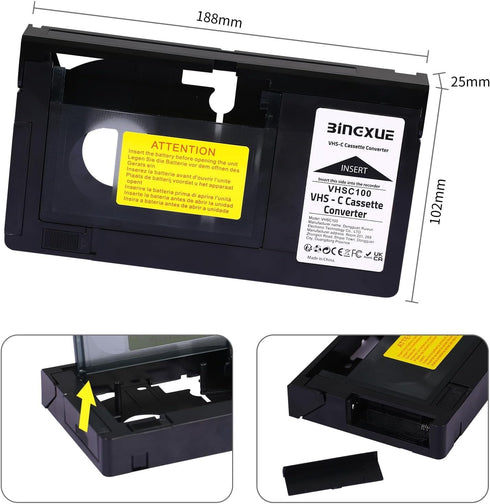 Bingxue 2025 12mm 8mm/Hi8/Mini VHS C Adapter, SVHS VHS-C to VHS, VHSC Tapes Camcorders Motorized for VCR Player, Not