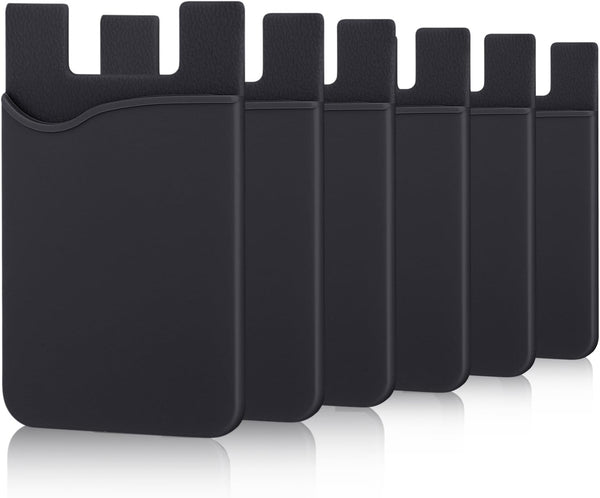6 Pack Cell Phone Card Holder Pocket, Silicone Stick on Wallet for iPhone 15/14/13/12 Pro Max, Samsung Galaxy, Black