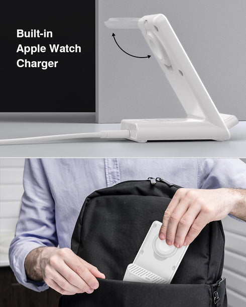3 in 1 Wireless Charging Stand, Fast Wireless Charger for Apple Watch Ultra 10 9 8 7 6 SE 5 4 3, Made for iPhone