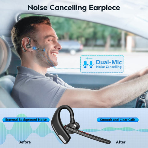 New bee Bluetooth Headset Wireless Earpiece with 500mah Charging Case, 80h Playtime and Noise Cancelling
