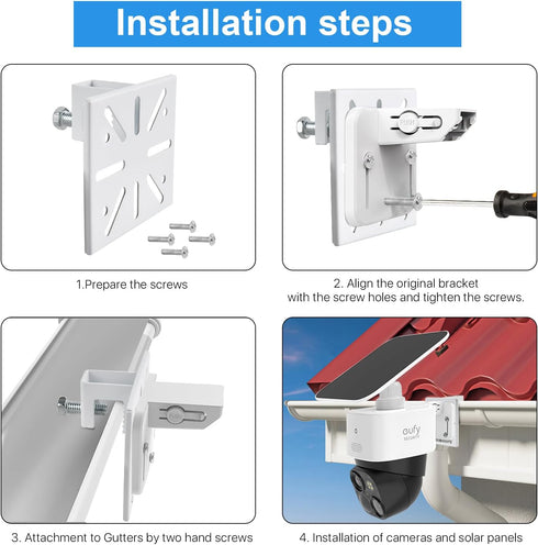 Gutter Mount for eufy Security Solocam S340 Solar Security Camera (White)