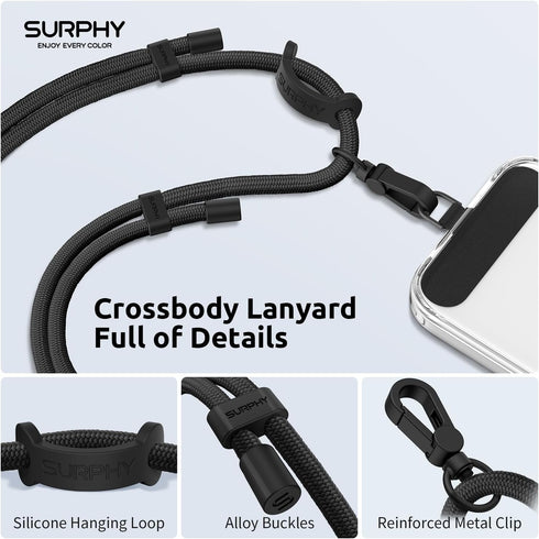 2 Pack SURPHY Phone Lanyard, Adjustable Phone Strap Crossbody with Cell Phone Tether Tab, Premium Metal Buckles