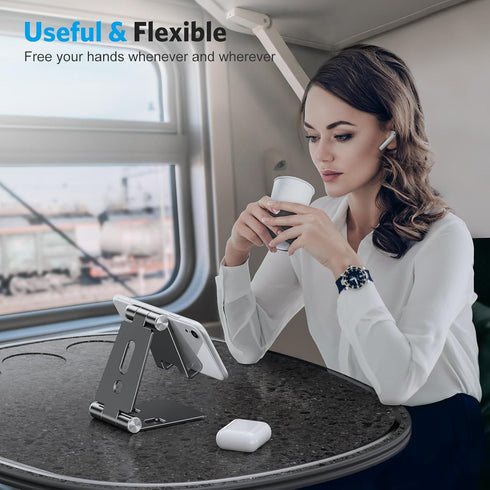 OMOTON Foldable Cell Phone Stand, C4 Portable Aluminum Holder - Adjustable Phone Dock Cradle for iPhone, Samsung,