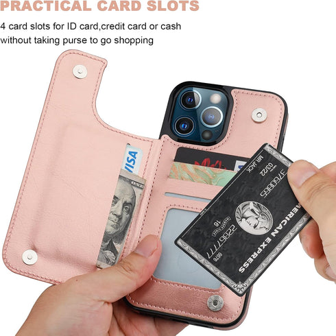 ONETOP Compatible with iPhone 13 Pro Max Wallet Case, PU Leather Kickstand Card Holder, Magnetic Shockproof Cover