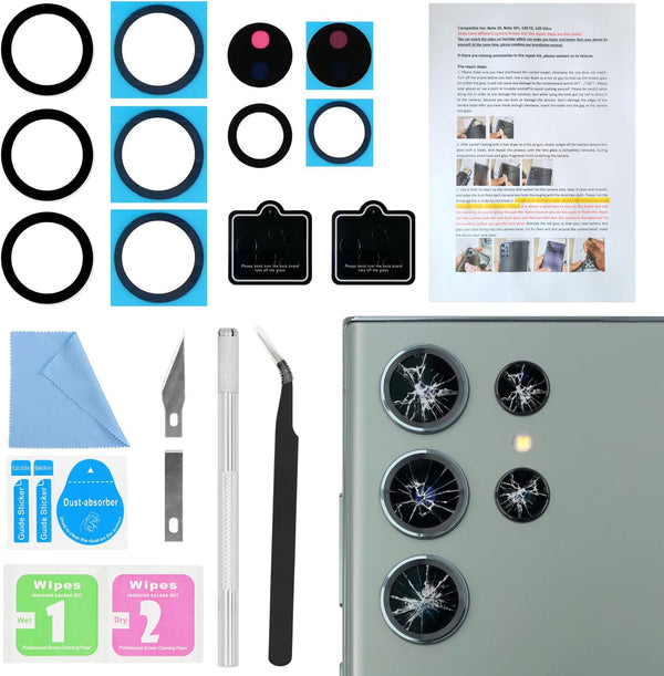 2PCS ASDAWN Camera Lens Glass Replacement for Galaxy S23 Ultra, 6.8 inches with Pre-Installed Adhesive + Repair Tool