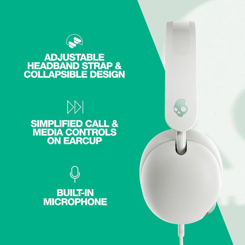 Skullcandy Grom Over-Ear Wired Headphones for Kids, Bone Seafoam, Volume-Limiting, Microphone