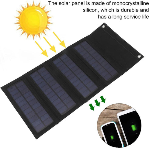 40W 4 Fold Solar Panel Charging Bag, Folding Bag for Outdoor Camping, Hiking, Emergency Charging (Black)