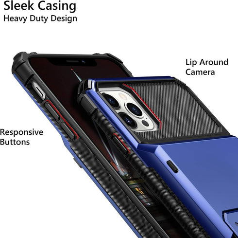 Vofolen iPhone 12 Pro Max Case 5G Wallet, 4-Card Slot Credit Card Holder Flip Hidden Pocket Dual Layer Hybrid Cover -