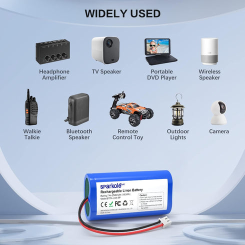 7.4V 2500mAh Li-ion Rechargeable Battery for Speaker, Remote Control Toy, Bluetooth Boom Box, Portable DVD Player