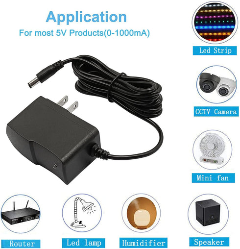 MTYTOT 5V 1A 10ft 100V-240V 5 1Amp 0.5A 8TIPS (10ft Long Power Supply Adapter AC to DC Volt Replacement Power Cord