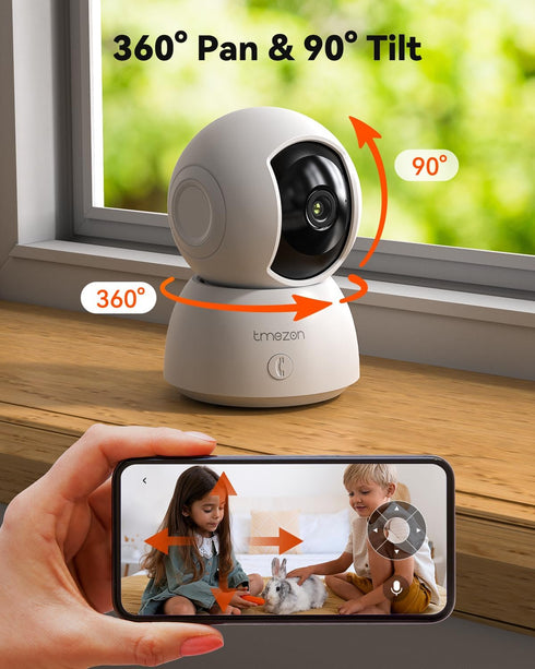 TMEZON 2K,Pan/Tilt 3MP 360 Indoor Security Camera Wi-Fi Pet Camera with Vicohome App WiFi IP HD Baby Camera