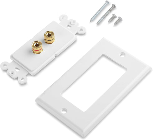 Cable Matters 2-Pack Gold Plated Speaker Wall Plate, Banana Plug Wall Plate for 1 Speaker, White
