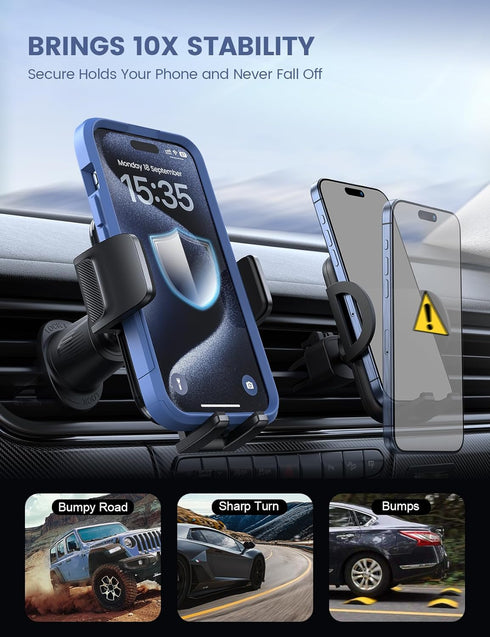 Lamicall 2024 Wider Clamp & Metal Hook Car Phone Holder Vent, Thick Cases Friendly Phone Holders for Your Car Mount,
