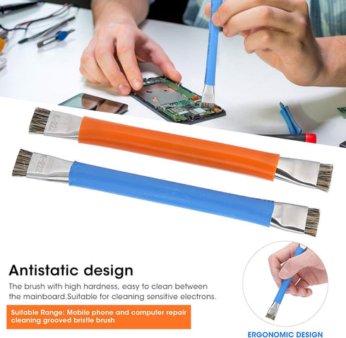 Antistatic Brush, 2PCS Motherboard Hard Cleaning Tools Ergonomic Double Head Brush for Cleaning Computer, Mobile Phone
