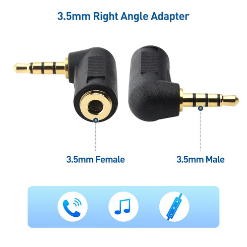 Cable Matters 2-Pack TRRS Right Angle 3.5mm Adapter in Black (3.5mm Right Angle Adapter, 90 Degree 3.5mm Adapter, 90 Degree Audio Adapter)