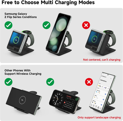 Wireless Charger for Samsung Galaxy Z Flip, 2 in 1 Foldable Travel Fast Charging Stand for Galaxy Z Flip 6/5/4/3,
