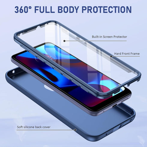 PUJUE for Motorola Moto-G Pure Phone Case: G Play 2023 | G Power 2022 Silicone Matte Case 360 Full Protection - Rugged Bumper Sturdy Shockproof Protective TPU Cell Phone Cover Woman Men (Navy Blue)