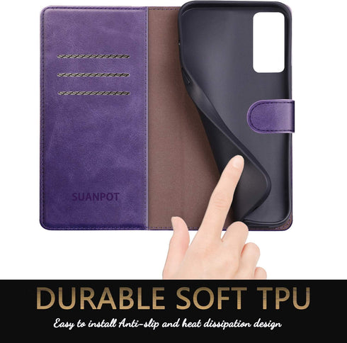 SUANPOT Leather Wallet Case for Samsung Galaxy S20 FE - RFID Blocking Credit Card Holder, Flip Folio Cover in Purple
