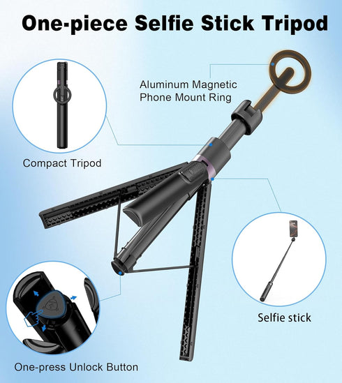 umaakyat 68" 360 Magnetic Selfie Stick Tripod for iPhone,Portable Cell Phone Tripod Stand for Magsafe with Rechargeable