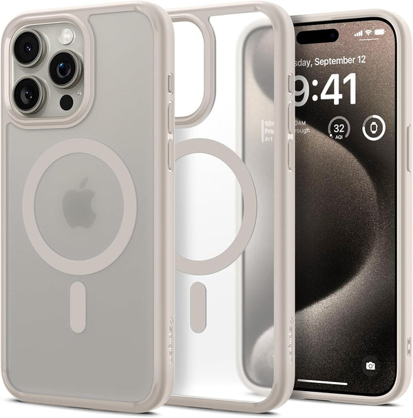 Spigen iPhone 15 Pro Max Case - Magnetic Ultra Hybrid MagFit, Military-Grade Protection, Anti-Yellowing, Frost Natural