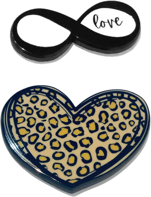 Leopard Heart Infinity Sign Metal Sticker Charms, Decoration for Mobile Cases, Laptops, Set of 2, Stylish & Neutral