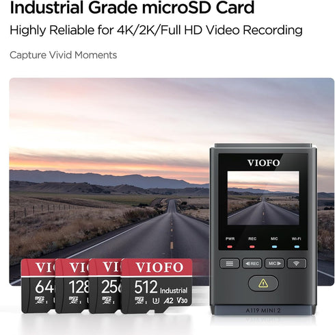 VIOFO 32GB Industrial Grade microSD Card, U3 A2 V30 High Speed with Adapter for Ultra HD 4K Video Recording