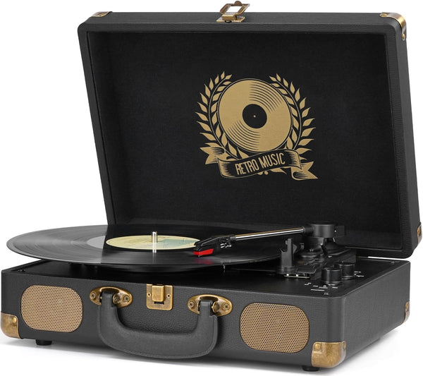 Mersoco Vinyl Record Player Bluetooth Turntable 3-Speed Suitcase Portable Vintage Belt-Driven Record Player