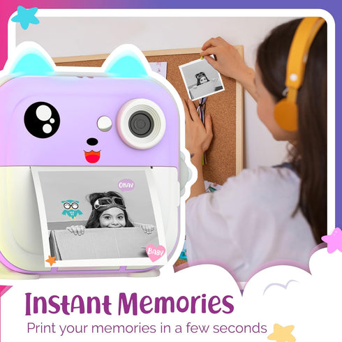 Instant Print Camera for Kids - 1080P HD, 48MP, Bluetooth, Free App, Gift for Boys and Girls, Purple Camera