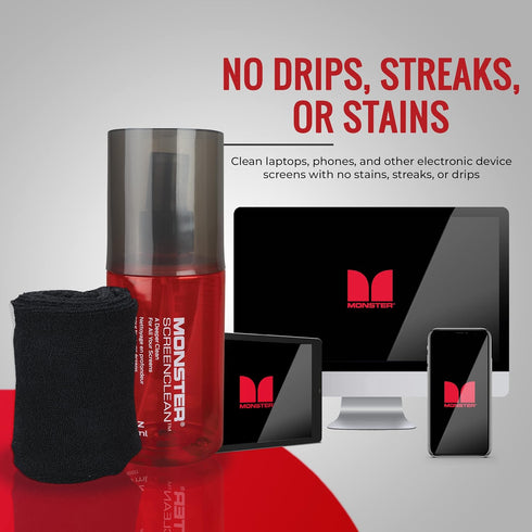 Monster 6.7 oz. Spray Screen Cleaner Kit with Microfiber Cloth for Electronic Devices - Ideal for LED, LCD, OLED, Smart