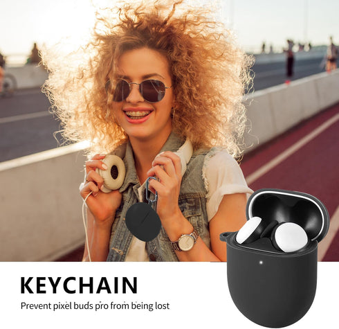 Google Pixel Buds Pro Case Cover 2022 with Cleaner Kit, Soft Silicone Shockproof Protective Case with Carabiner (Black)