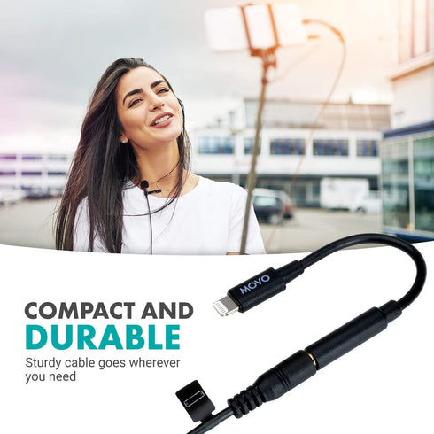 Movo IMA-1 Female 3.5mm TRRS Microphone Adapter Cable to Lightning Connector Dongle for Apple iPhone, iPad