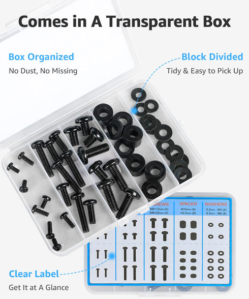 MOUNTUP M4 M6 M8 4K MU9041 Universal TV Mounting Hardware Screw Kit with Box - Screws, Spacers & Washers for Most LED