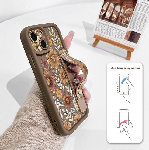 Lovmooful 15 15 Compatible for iPhone Case Cute Aesthetic Color Flower Floral Leaf with Wrist Strap Design for Girls