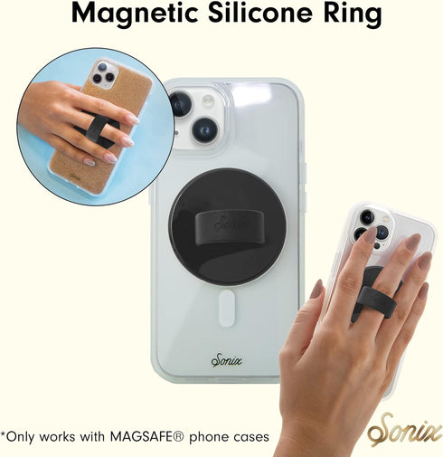 Sonix Magnetic Phone Grip, Removable Silicone Ring Loop Holder Compatible with MagSafe (Matte Black)