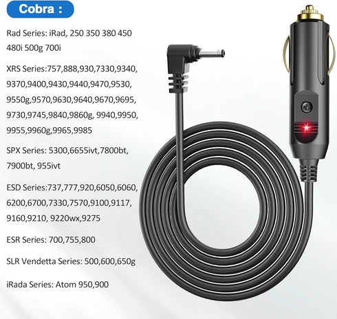 Radar Detector Power Cord Compatible with Cobra RAD 350 380 450 480i 700i XRS9370 XRS955 XRS5300 XRS7700 Radar Laser Detector, Radar Detector Power Cable with DC3.5 Interface 6.5ft