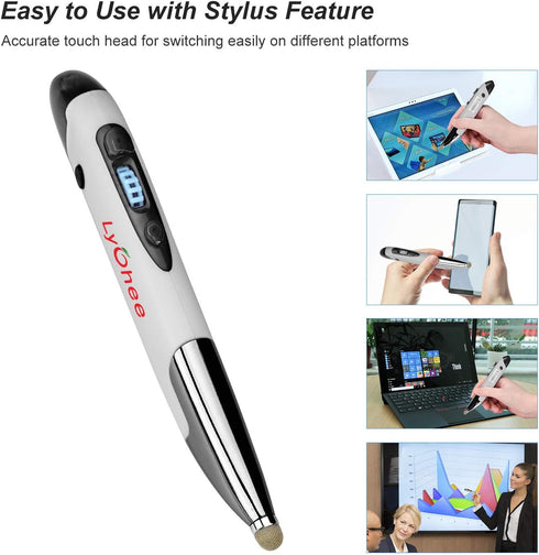 lychee Pocket Pen Mouse, Rechargeable Optical Ergonomic Mouse with Bluetooth and Stylus Function, Grey