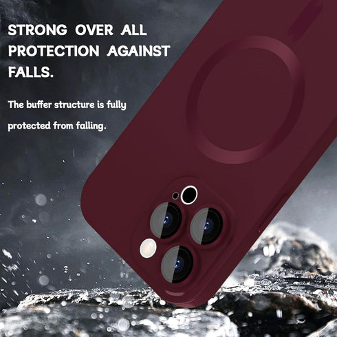 iPhone 15 Pro Max Magnetic Case for Women - Wine Red, Matte Soft Metallic, MagSafe Compatible, with Lens & 2 Screen