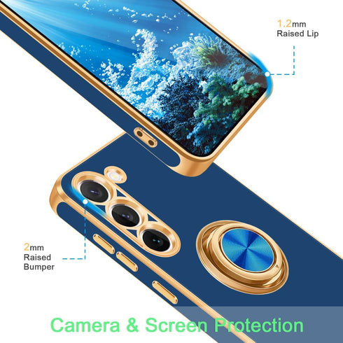 Fingic Galaxy S23 Plus Case with 360° Ring Holder, Slim Kickstand Magnetic Support for Women Girls, Blue