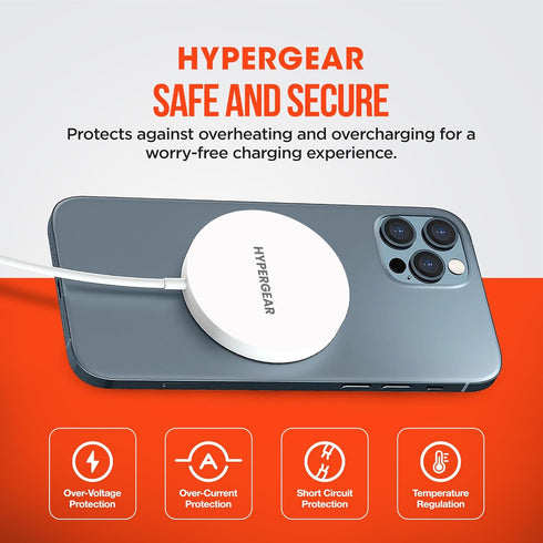 HyperGear Magnetic Fast Wireless Charger - Portable MagSafe Charging Pad for iPhone Series & Qi-Enabled Devices - White