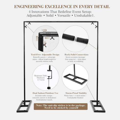 8.2FT 2 Balloon Arch Stand, Square Wedding Arch Frame, Metal Black Heavy Duty Backdrop Adjustable Stand, Extra Clamps