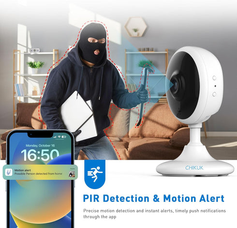 Small Security Camera, Upgraded Indoor Monitor for Pets, Dogs, Babies, Smart WiFi Home Monitor, App Control (White,