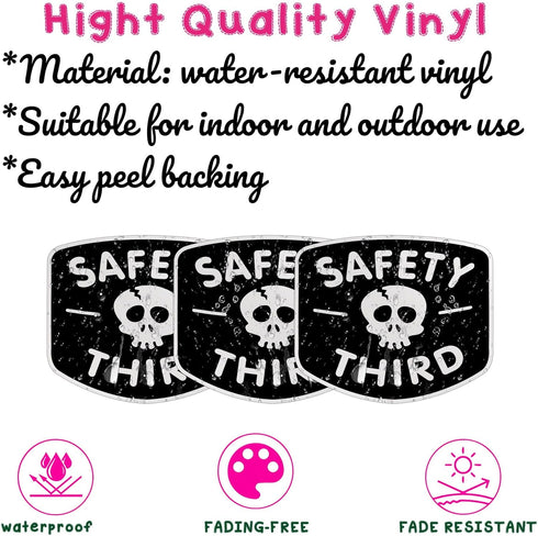 (3PCS) Safety Third Sticker, Funny Hard Hat Skull Warning 3" Die-Cut Waterproof Vinyl Sticker for Toolbox, Helmet,
