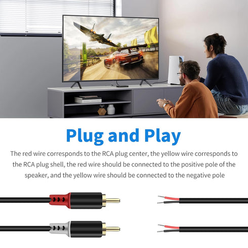 RULGOI 2 20AWG, 9.8FT RCA to Speaker Wire Adapter, Bare Wire Speaker Cables to RCA Plug Adapter Repair Speaker Wire