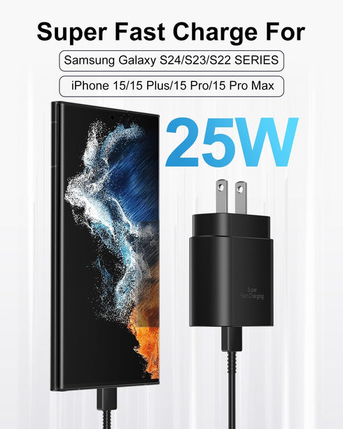 Type C Charger Fast Charging,2Pack 25W Android Phone Super Fast Charger Block with 6Ft USB C Charger Cable Compatible with Samsung Galaxy S24 Ultra/S23/S22/S21/S20/iPhone 15/15 Plus/15 Pro/15 Pro Max