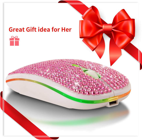 Bling Dazzling Bluetooth Mouse, 2.4GHz Rechargeable Wireless Slim Mouse with USB Receiver, Great Gift for Her