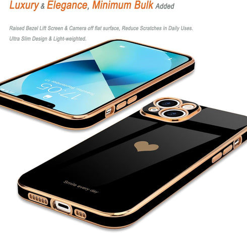 Teageo Compatible with iPhone 13 Case for Women Girl, Cute Love-Heart Luxury Bling Soft Back Cover for iPhone 13, Black