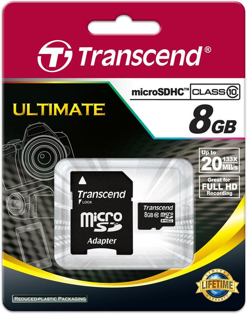 Transcend 8 GB Class 10 microSDHC Flash Memory Card TS8GUSDHC10