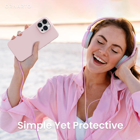 ORNARTO iPhone 14 Pro Max Case 6.7, Slim Liquid Silicone 3 Layers Full Covered Soft Gel Rubber, Chalk Pink