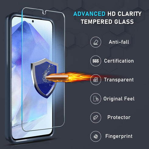 Janmitta Heavy Duty Case for Samsung Galaxy A35 5G, 2024 Navy Blue, with Tempered Glass Protector & Rotatable Kickstand.